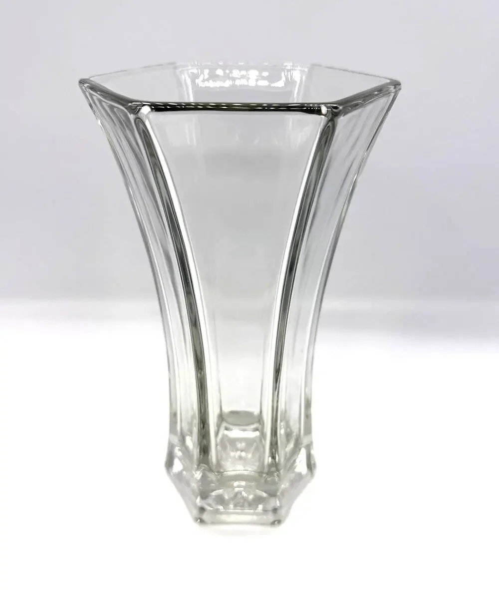Vintage Hoosier Glass Six Panel Hexagon Clear Tulip Vase 9